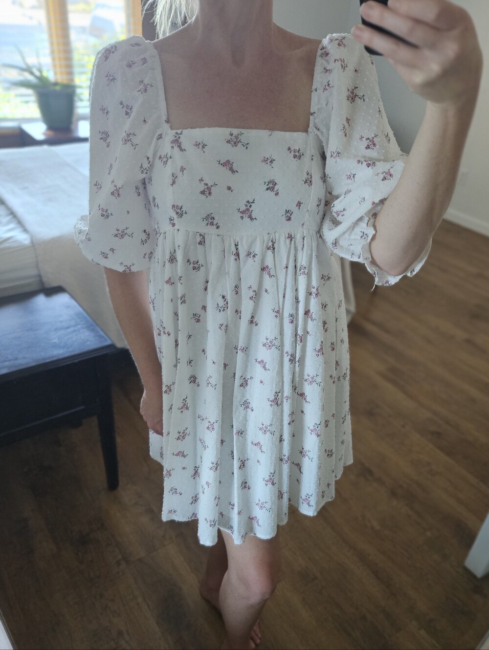 Altar'd State White Mini Dress with Lavender Floral Print, Size M
